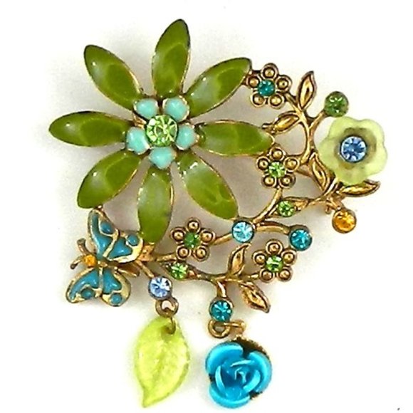 Catherine Stein Designed for Dillard's Flower Brooch Green blue - Picture 1 of 4